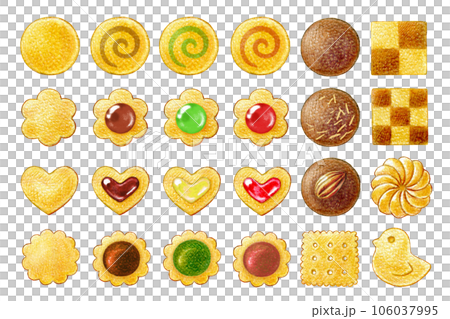 たくさんの種類のクッキーの色鉛筆画イラストセット 106037995