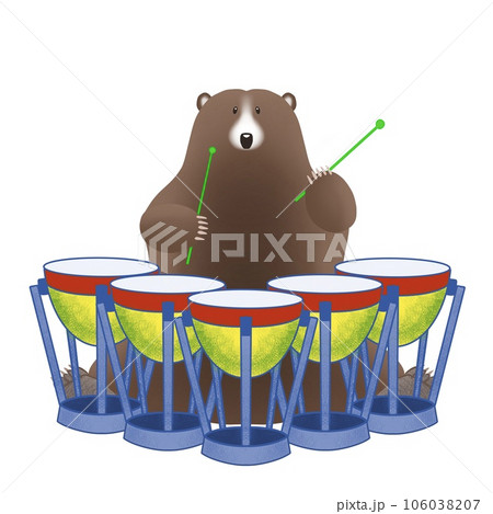 クマが楽しそうにドラムをたたいているイラスト 106038207
