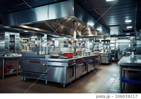 Commercial kitchen with stainless steel. 106039217