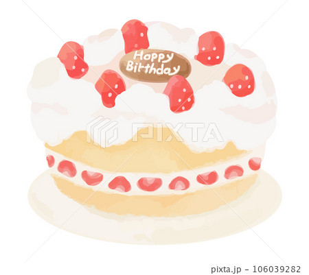 苺と生クリームの誕生日ケーキ　手描き風 106039282