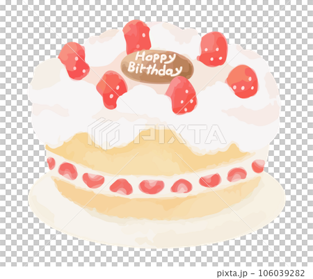 苺と生クリームの誕生日ケーキ　手描き風 106039282