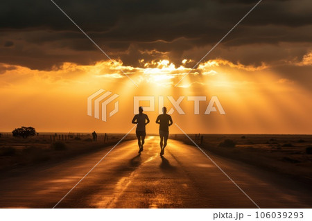 Teamwork. Two men during a running workout. 106039293