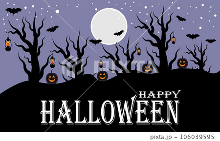 Happy Halloween background with pumpkins, bats and moon Happy Halloween background with pumpkins, bats and moon 106039595