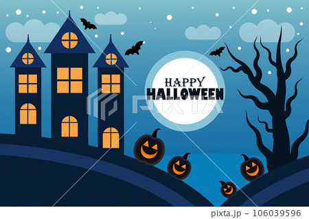 Happy Halloween background with haunted house, pumpkins and bats Happy Halloween background with haunted house, pumpkins and bats 106039596