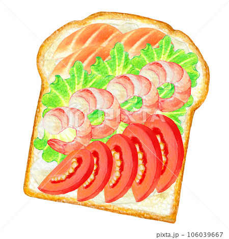 おしゃれなオープンサンドイッチの色鉛筆画ワンポイントイラスト 106039667