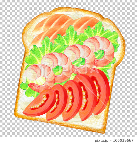 おしゃれなオープンサンドイッチの色鉛筆画ワンポイントイラスト 106039667