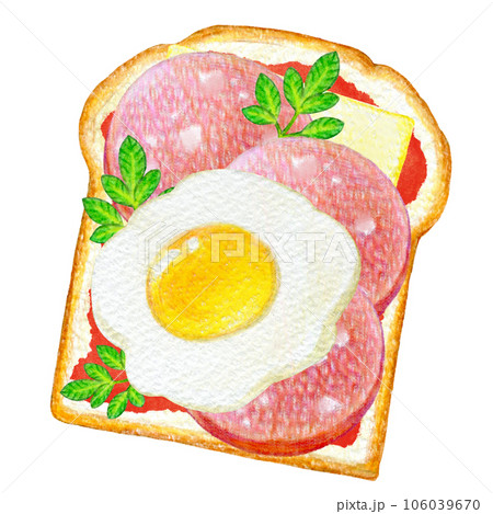 おしゃれなオープンサンドイッチの色鉛筆画ワンポイントイラスト 106039670