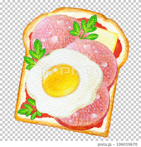 おしゃれなオープンサンドイッチの色鉛筆画ワンポイントイラスト 106039670