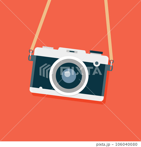 Vector retro camera strap illustration. Vintage photo flat retro camera old isolated icon hipster 106040080