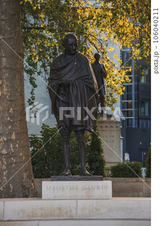 Mahatma Gandhi statue in Parliament Square Garden. Iconic Symbol of London. Sculpture of Indian activist and political leader. 106040211