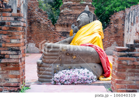 ワット・プッタイサワンの涅槃仏 タイのアユタヤの仏教遺跡 ワット・プッタイサワンの涅槃仏 タイのアユタヤの仏教遺跡 106040319