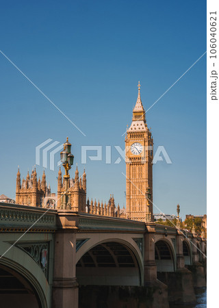 Big Ben, Westminster Bridge on River Thames in London, the UK. English symbol. Lovely puffy clouds, sunny day Big Ben, Westminster Bridge on River Thames in London, the UK. English symbol. Lovely puffy clouds, sunny day 106040621