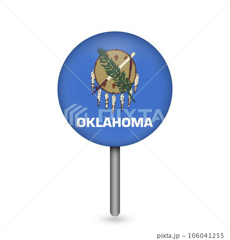 Map pointer with flag of Oklahoma. Vector illustration. 106041255
