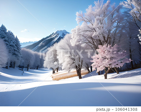 雪山と桜 雪山と桜 106041308