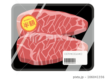 肉_パックに入った牛ステーキ肉（半額シール） 106041356