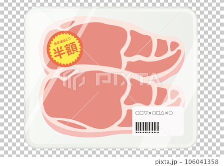 肉_パックに入った豚肉（半額シール） 106041358