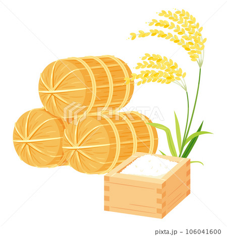 米俵と升に入った米と稲穂 106041600