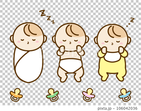 Baby illustration set of sleeping baby, swaddle and diaper and baby clothes 106042036