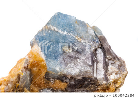 Macro mineral stone Corundum in rock a white background 106042284