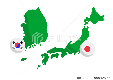 韓国国旗と韓国地図と日本国旗と日本地図のアイコンセット。ベクター。 韓国国旗と韓国地図と日本国旗と日本地図のアイコンセット。ベクター。 106042577