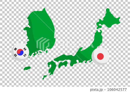 韓国国旗と韓国地図と日本国旗と日本地図のアイコンセット。ベクター。 韓国国旗と韓国地図と日本国旗と日本地図のアイコンセット。ベクター。 106042577