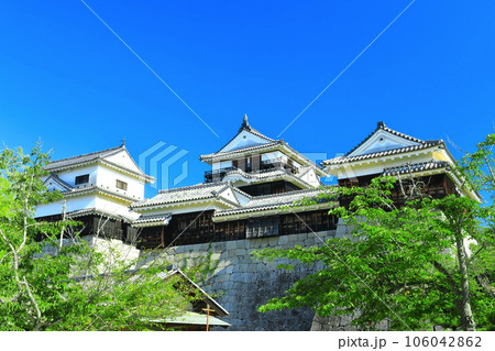 【愛媛県】快晴の松山城（大天守と小天守） 106042862