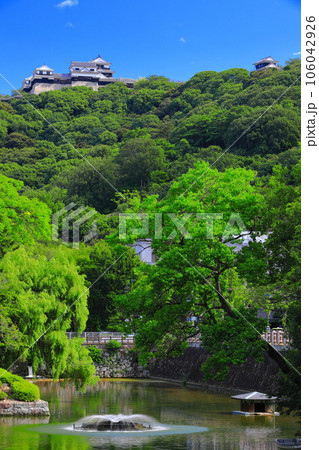 【愛媛県】晴天の松山城と外堀 106042926