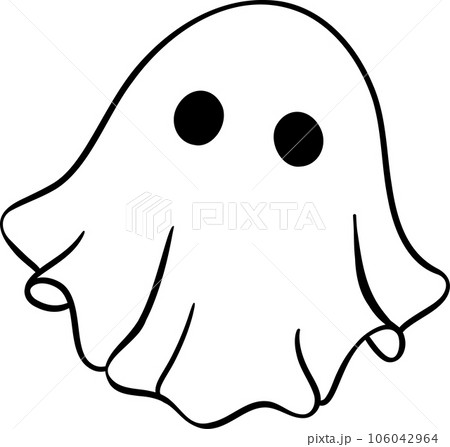 Cute Halloween ghost outline, retro spooky boo cartoon doodle illustration Cute Halloween ghost outline, retro spooky boo cartoon doodle illustration 106042964