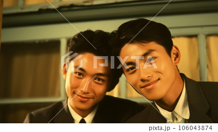 男性二人組の昔のカラー写真 106043874