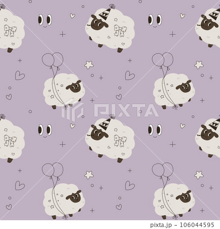 Seamless pattern with cute sheep cartoon birthday party for baby shower ,nursery ,wallpaper ,book cover 106044595