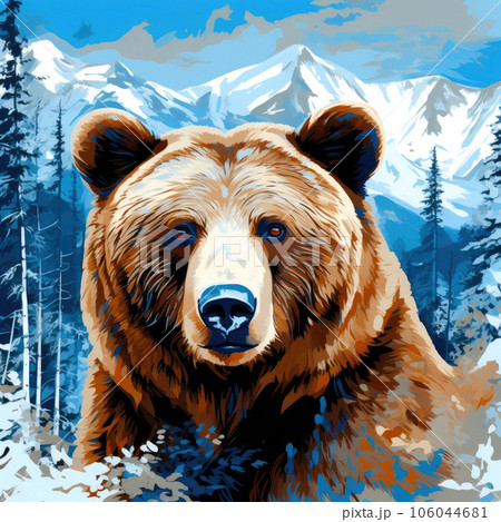 Majestic Bear Portrait: Blue and White Vector Art Majestic Bear Portrait: Blue and White Vector Art 106044681
