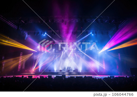 Energetic Stage Setup with Smoke and Colorful Lights Energetic Stage Setup with Smoke and Colorful Lights 106044766