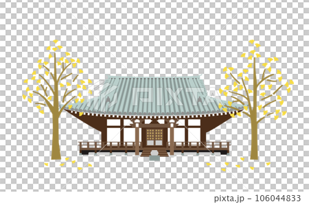 秋の銀杏と寺のイラスト 106044833