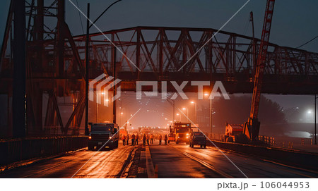 Workers Amidst Bridge Construction Workers Amidst Bridge Construction 106044953
