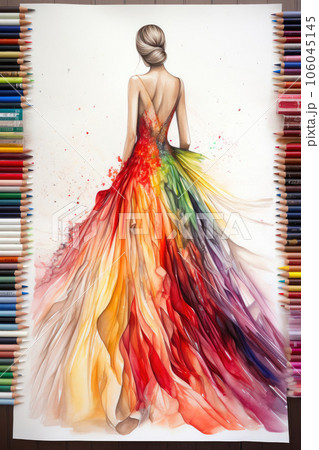 Colorful Couture: Gown Crafted from Watercolor Pencils Colorful Couture: Gown Crafted from Watercolor Pencils 106045145