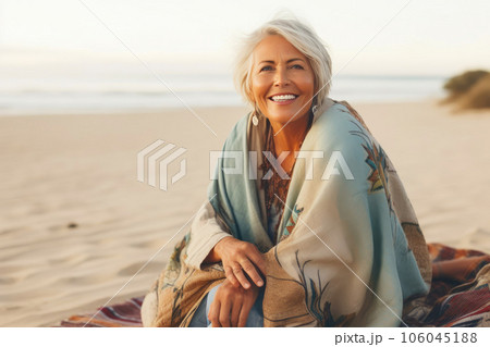 Blonde Woman Joking Around at the Beach Blonde Woman Joking Around at the Beach 106045188
