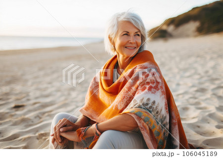 Blonde Lady's Fun-Filled Beach Experience 106045189