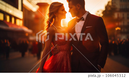 Sunset Stroll of a Chic Couple 106045312