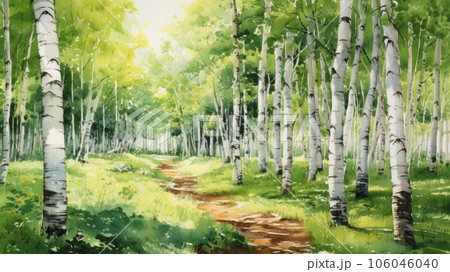 シラカバの森の水彩画_5 Generative AI シラカバの森の水彩画_5 Generative AI 106046040