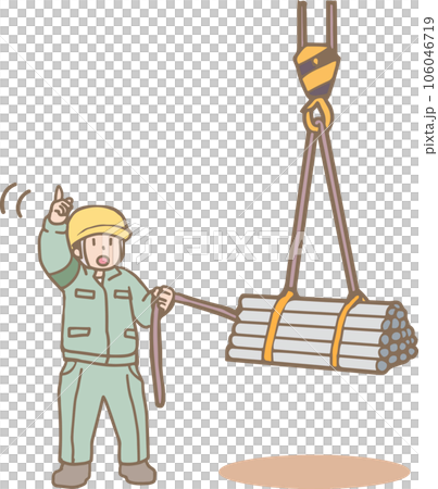 Construction worker giving crane guidance instructions for slinging work Construction worker giving crane guidance instructions for slinging work 106046719