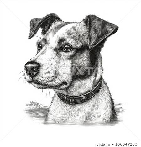 Jack Russell Terrier, engaving style, close-up portrait, black and white drawing, cute dog Jack Russell Terrier, engaving style, close-up portrait, black and white drawing, cute dog 106047253