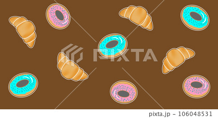 seamless pattern with croissants and donuts on chocolate background Vector EPS10 seamless pattern with croissants and donuts on chocolate background Vector EPS10 106048531
