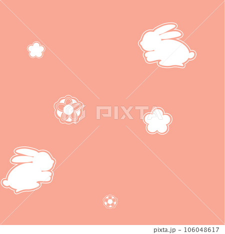 Seamless pattern childish cute bunny flowers on a pink background. Vector EPS10 106048617