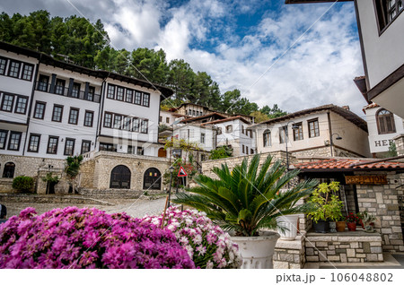 Historical Ottoman Houses in Berat, Albania. Beautiful scenic view. Cityscape Historical Ottoman Houses in Berat, Albania. Beautiful scenic view. Cityscape 106048802