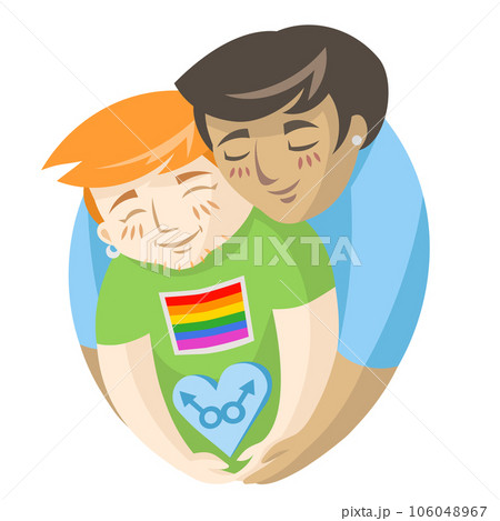 Gay boys in love holding male signs in heart on white background - vector illustration. LGBT pride Gay and Lesbian concept Gay boys in love holding male signs in heart on white background - vector illustration. LGBT pride Gay and Lesbian concept 106048967