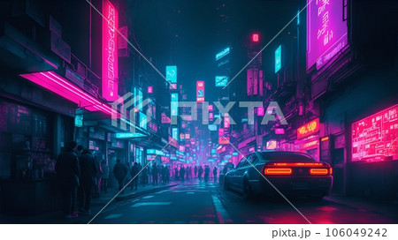 Japanese streets in a cyberpunk city 106049242