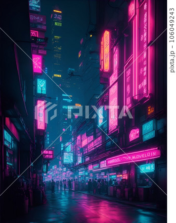 Japanese streets in a cyberpunk city 106049243