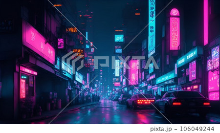 Japanese streets in a cyberpunk city 106049244