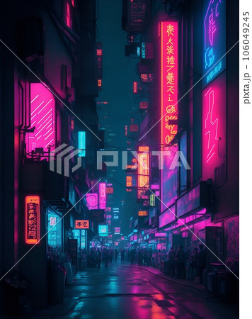 Japanese streets in a cyberpunk city 106049245