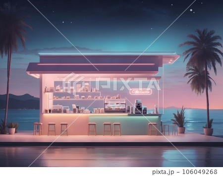 Sunset at a neon cafe by the water Sunset at a neon cafe by the water 106049268